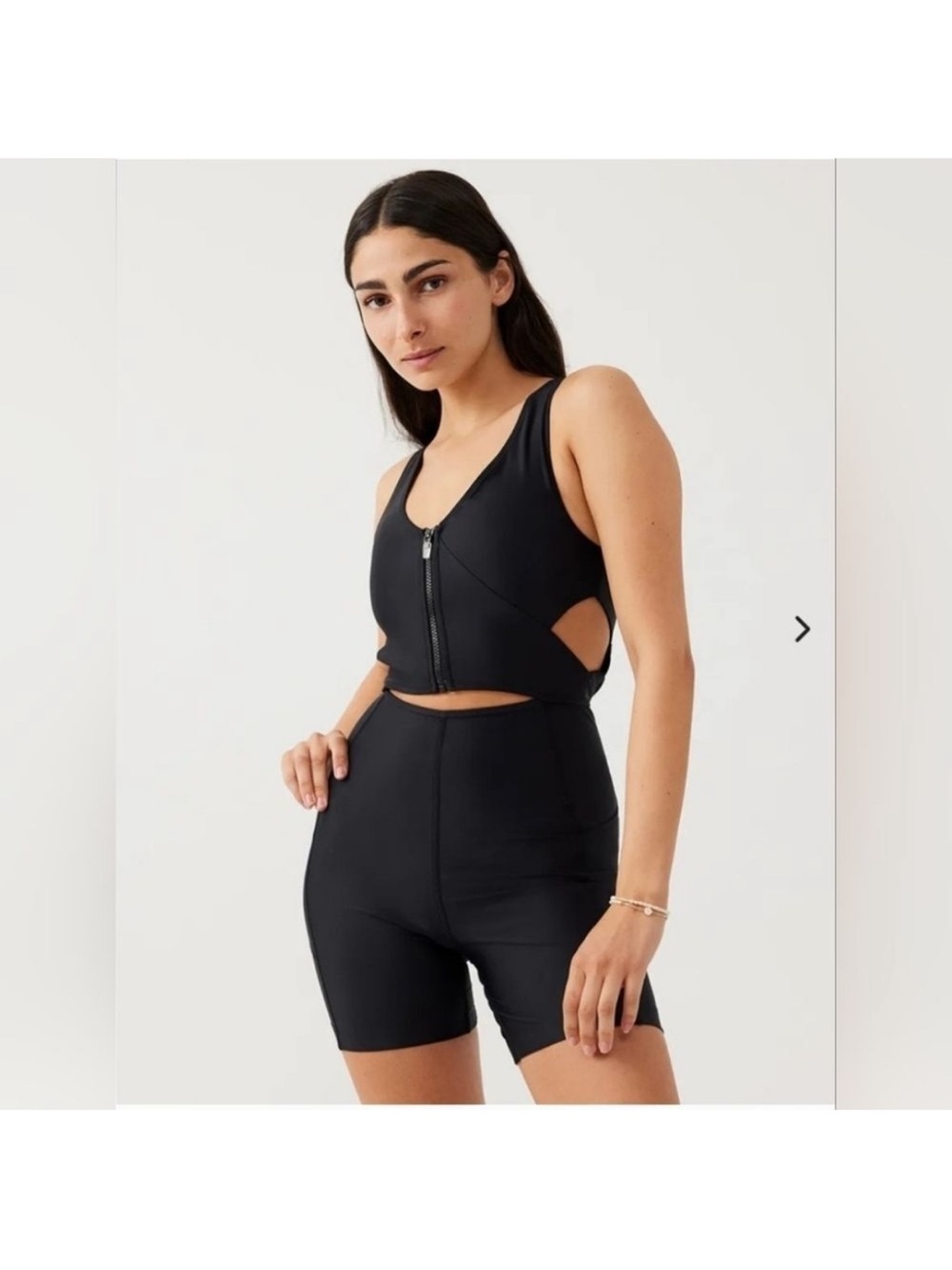 NWT Outdoor Voices Black Front-Zip Cutout Athletic Bodysuit